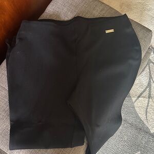 Rafaella Pull on Black Fabric ankle crop pants with Gold Logo Plate